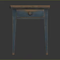 Vintage Wooden Top Side Table With Blue Legs And Single Drawer