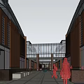 Modern Commercial Street With Solar Panel Roofs Green Areas And Pedestrian Walkways