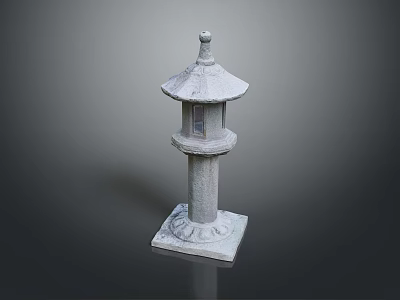 Ornate Traditional Japanese Stone Lantern With Pedestal And Detailed Carved Structure 3d model