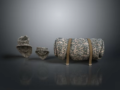 Stylish Textured Fabric Clothing Roll With Brown Straps And Folded Accessories 3d model