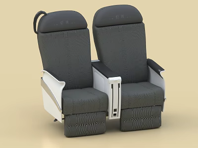 Two Gray Upholstered Airplane Seats With Reclining Backrest And Armrests 3d model