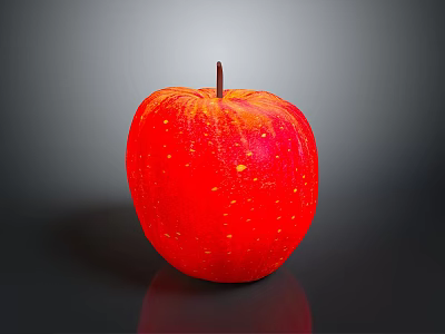 Shiny Red Apple With Yellow Spots And Brown Stem On Black Surface Gray Background 3d model