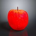 Shiny Red Apple With Yellow Spots And Brown Stem On Black Surface Gray Background