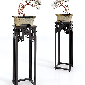 Chinese style flower table solid wood corner table potted plant 3d model