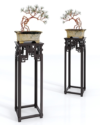 Chinese style flower table solid wood corner table potted plant 3d model