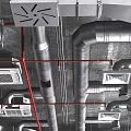 Complex Industrial Metal Pipes Installation On Ceiling With Ductwork And Vents