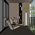 Relaxing Home Balcony With Rocking Chairs Wooden Flooring Green Cacti Glass Railing And Scenic View