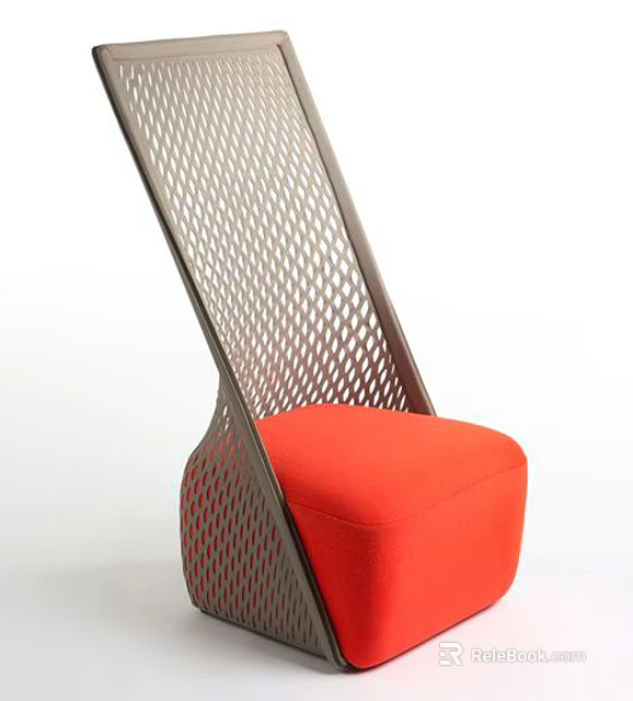 Modern Single Chair With Perforated Backrest Orange Cushion And Gray Frame 3d model
