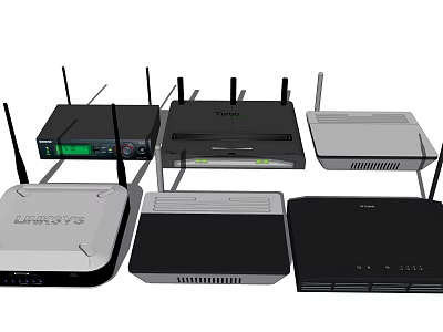 Multiple Wireless Routers And Network Devices With Antennas And Indicator Lights 3d model
