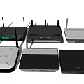 Multiple Wireless Routers And Network Devices With Antennas And Indicator Lights