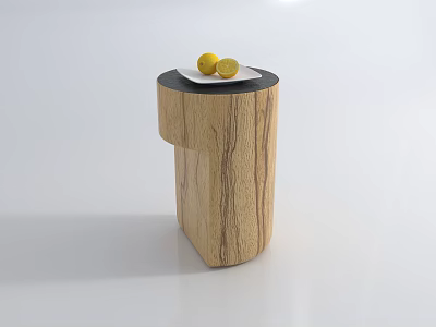 Wooden Coffee Table With Black Top And Fresh Lemons On White Plate 3d model