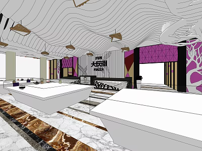 Modern Store Front Desk Design With Elegant Decorative Wall And Lighting 3d model