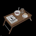 Wooden Foldable Tray Breakfast Tableware Set With Bowl Coffee Cup Glass Book Eyeglasses