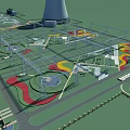 Modern Industrial Plant With Cooling Towers Chimneys Solar Panels And Equipment Layout
