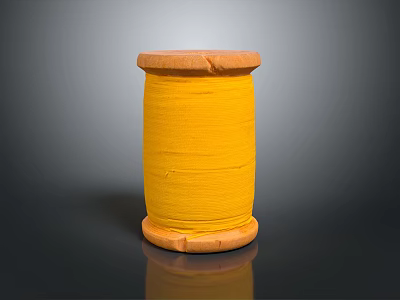 Vintage Wooden Spool with Bright Yellow Thread and Smooth Wooden Top Base 3d model