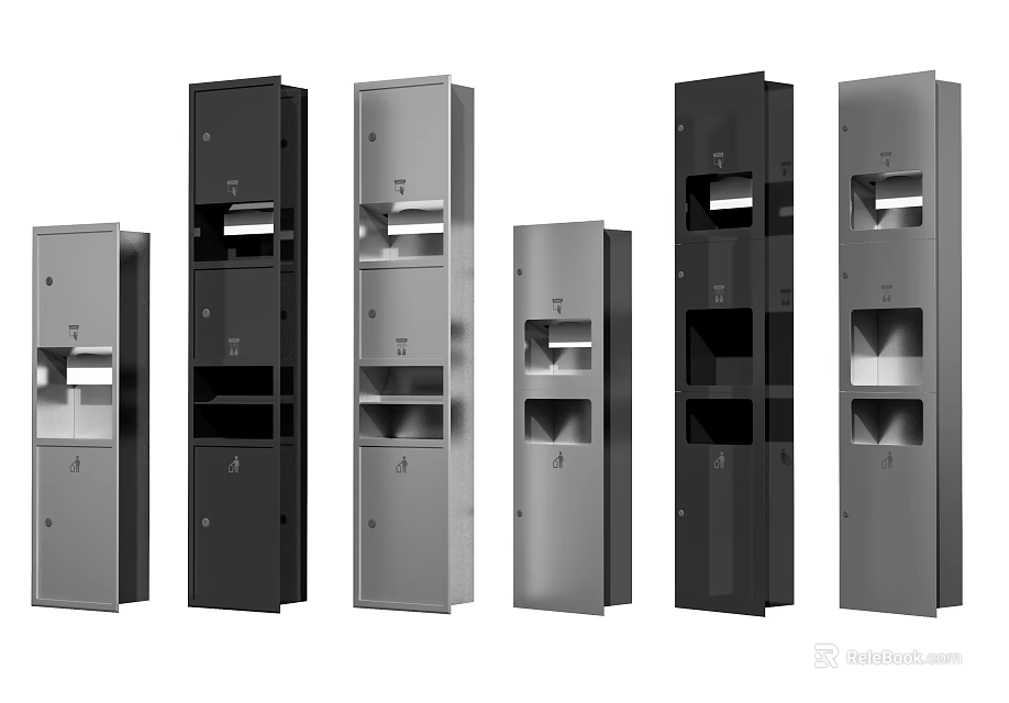 Public Storage Lockers In Various Sizes With Black And Silver Metal Design 3d model 