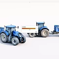 Two Blue Functional Tractors With Trailers For Agricultural Hauling Tasks 3d model