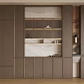 Modern Wooden Sideboard with Marble Countertop Integrated Lighting and Open Shelves in Contemporary Interior Design