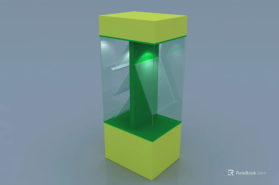 Modern Yellow Green Glass Display Cabinet Shelf With Interior Lighting And Clear Panels 3d model 