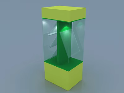 Modern Yellow Green Glass Display Cabinet Shelf With Interior Lighting And Clear Panels 3d model