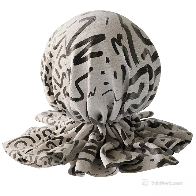 Abstract Black White Pattern Spherical Fabric Decor With Pleated Base 3d model 