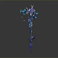 Fantasy Enchanting Magic Staff Weapon With Purple Blue Floral Vine Design