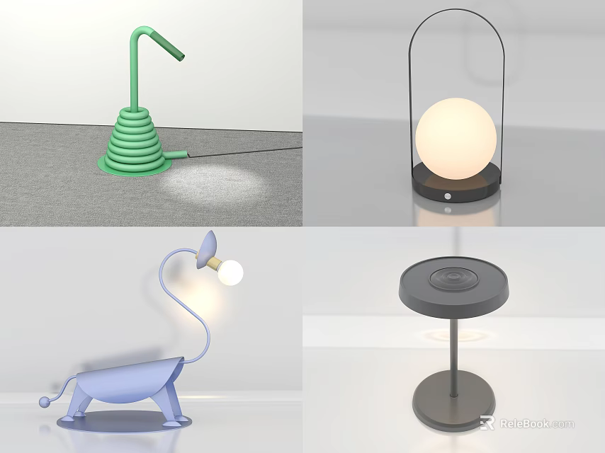 Creative Table Lamps With Unique Designs Including Spiral Elephant And Sphere Shapes 3d model 