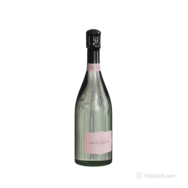 Elegant Wine Bottle And Glass With Pink Label And Transparent Glass Design For Dining 3d model 