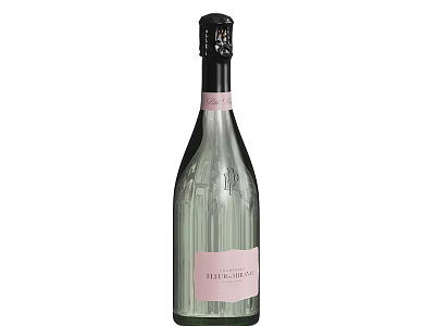 Elegant Wine Bottle And Glass With Pink Label And Transparent Glass Design For Dining 3d model