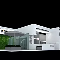 E Junk Exhibition Booth With White Structure Green Plant Wall And Umbrella Display Area