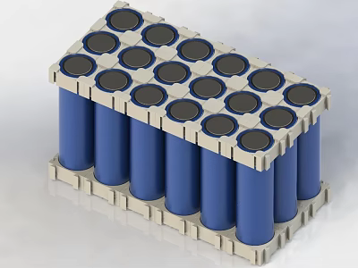 Blue Cylindrical Battery Pack With Neatly Arranged Cells In White Frame 3d model