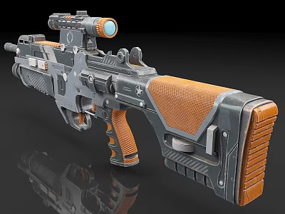 Futuristic Tactical Weapon With Mounted Scope Gray Orange Finish Textured Grip Modern Design 3d model