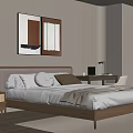 Cozy Modern Bedroom Interior With Large Bed Decorative Paintings Table Lamp And Mountain View Window