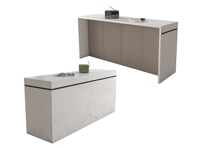 Modern Bar Counter Design With White Marble Texture Tall Cabinet And Low Table With Items 3d model