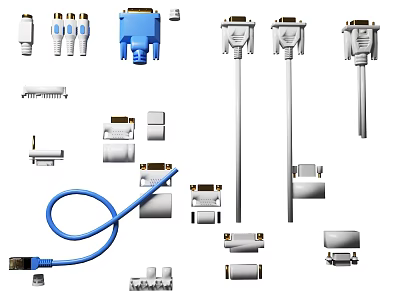 Various Electronic Connectors And Cables With VGA USB HDMI Plugs And Adapters 3d model