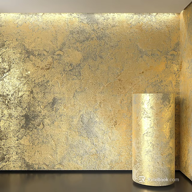 Cylindrical Decorative Component On Gold And Silver Textured Wall Surface 3d model
