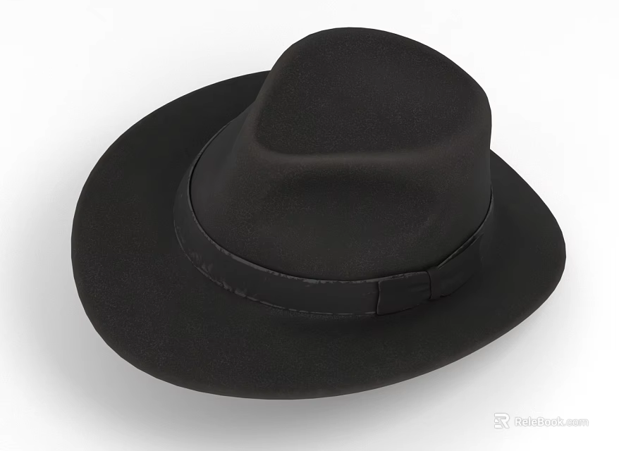 Classic Black Wide Brim Hat With Stylish Black Band And Felt Material 3d model 