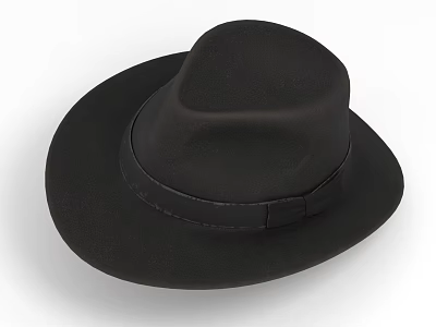Classic Black Wide Brim Hat With Stylish Black Band And Felt Material 3d model