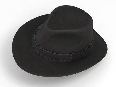 Classic Black Wide Brim Hat With Stylish Black Band And Felt Material 3d model Classic Black Wide Brim Hat With Stylish Black Band And Felt Material 3d model