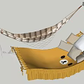 Stylish Hammock with Yellow Panda Face Pattern Brown White Checkered Design and Soft Pillows 3d model