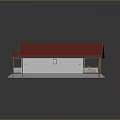 Small House With Red Roof And White Walls Attached Porch Featuring Orange Chairs And Steps