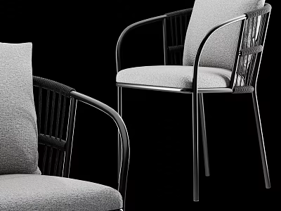 Modern Leisure Chair With Black Metal Frame And Gray Fabric Seat Cushion 3d model