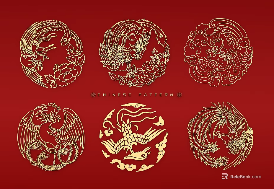 Chinese Traditional Circular Gold Pattern Wall Decor Ornamental Art Pieces 3d model 