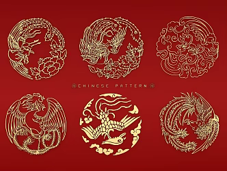 Phoenix classical round ring decorative pattern flower bird hollow carved pattern 3d model