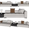 Light Gray Sectional Sofa With Brown Throw Pillows And Coffee Table Setup 3d model
