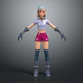 3D Game Movie Character With Light Blue Hair White Top Pink Shorts And Blue Boots