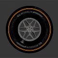 Car Tire And Alloy Wheel Rim With Silver Spoke Design And Orange Accent