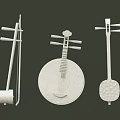 White 3D Models Of Traditional Musical Instruments And Art Supplies On Dark Background