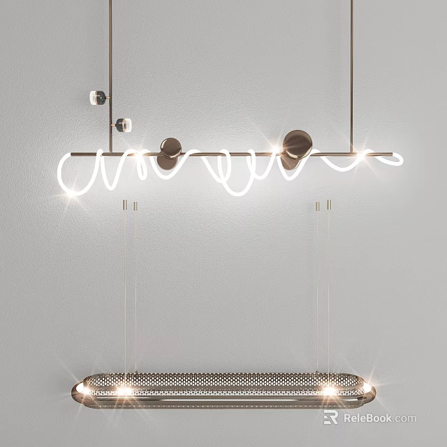 Modern Curved Chandelier With Brass Accents And Bright Illumination Design 3d model 
