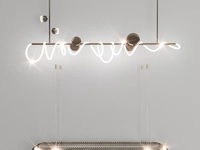 Modern Curved Chandelier With Brass Accents And Bright Illumination Design 3d model